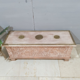 Indian Antique Tribal Hand Carved Wooden Blanket Box 115x40x45Cm